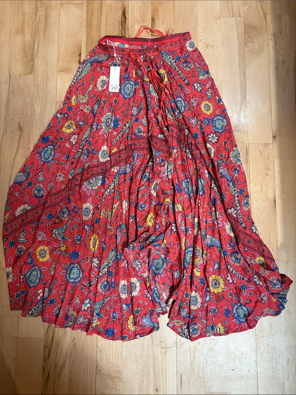 Spell Red Floral Maxi Skirt with Multicolor Floral Motif Sz sm - Picture 5 of 7